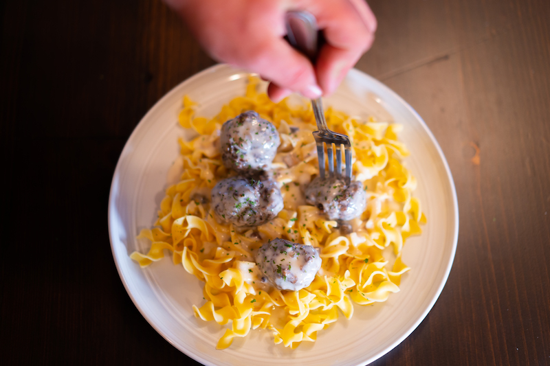 Meatballs and Egg Noodles in Mushroom Sauce